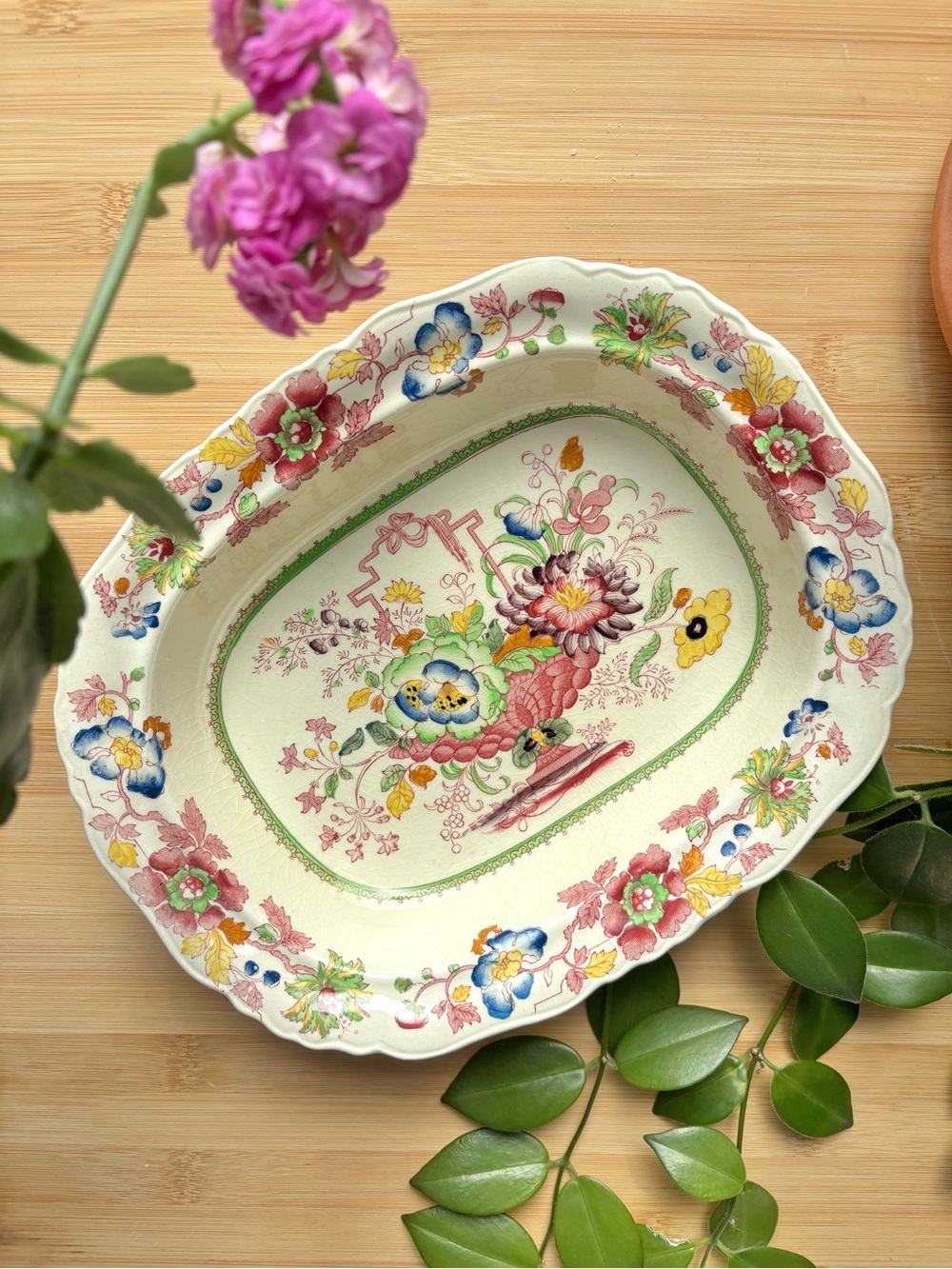 Mason Strathmore Ceramic Serving Platter in Cream, Pink, Blue, Yellow, Green